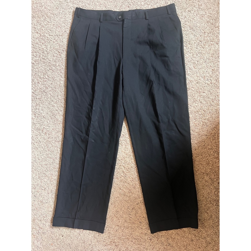 Linea Naturale Mens 38 Pleated Wool Dress Pants Black Made in Italy Super 110s